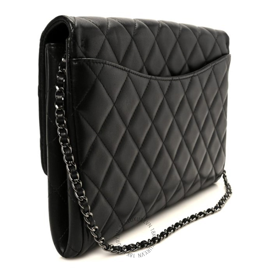Túi xách Chanel Lambskin Quilted Clutch With Chain Flap Black FPTC009
