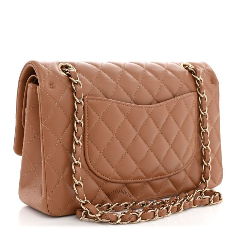 Túi xách Chanel Lambskin Quilted Medium Double Flap Brown FPTC934