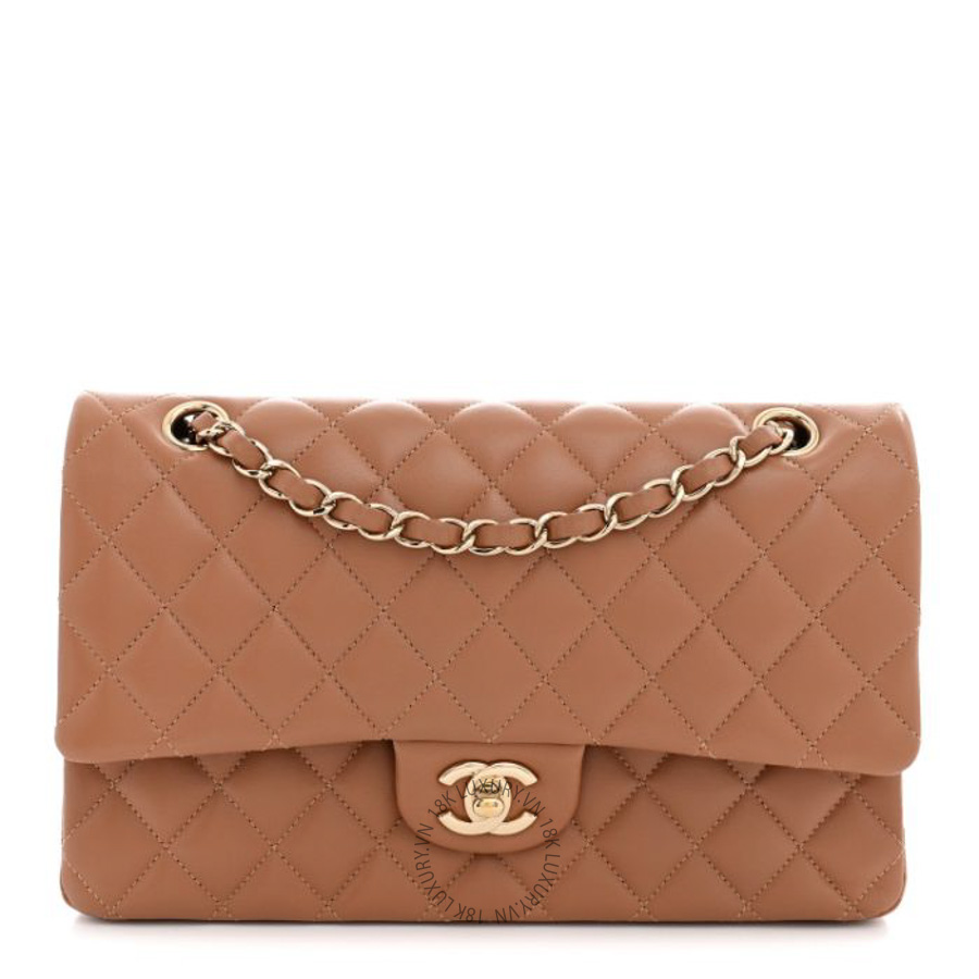 Túi xách Chanel Lambskin Quilted Medium Double Flap Brown FPTC934