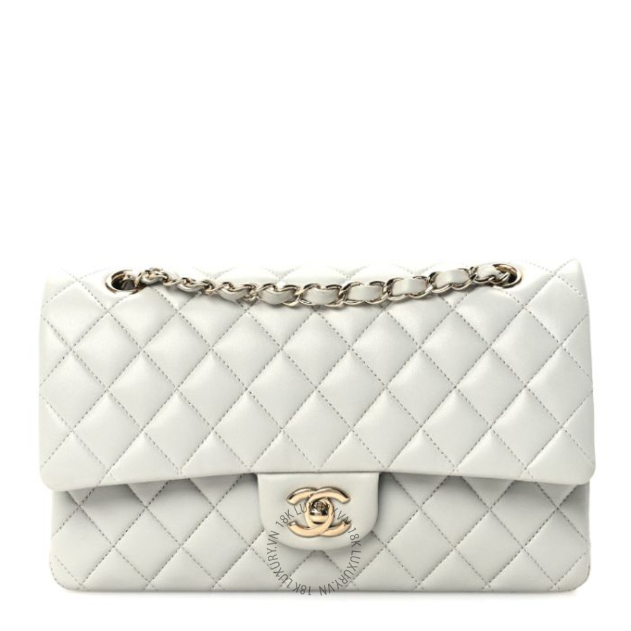 Túi xách Chanel Lambskin Quilted Medium Double Flap Light Grey FPTC202