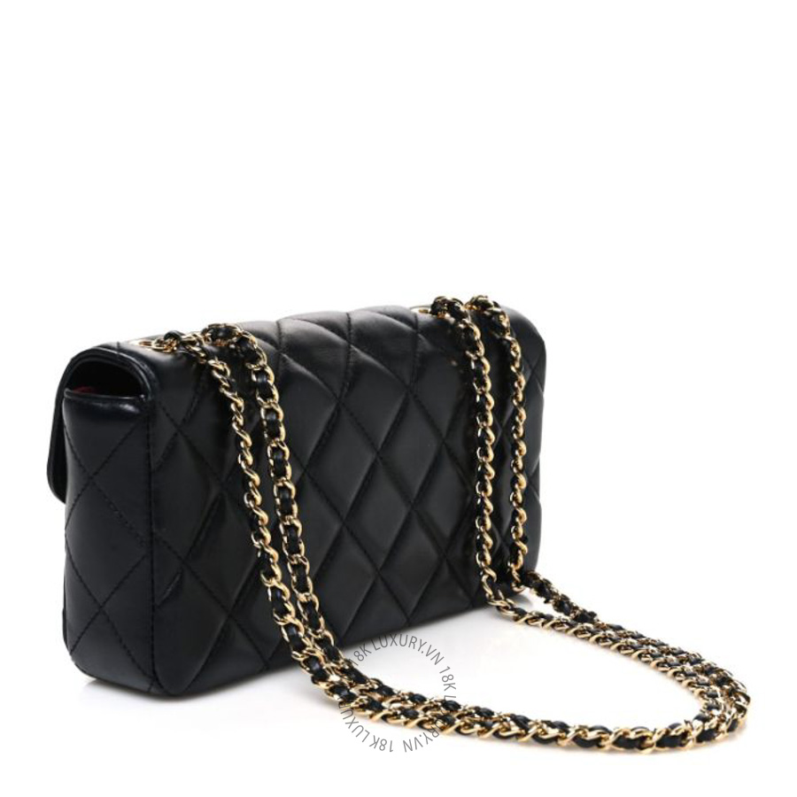 Túi xách Chanel Lambskin Quilted Small East West Flap Black FPTC238