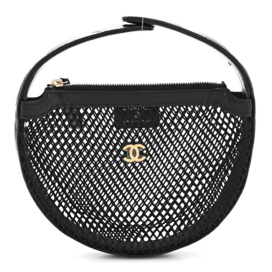 Túi Xách Chanel Mesh Shiny Lambskin Pouch Hobo Black CVB427