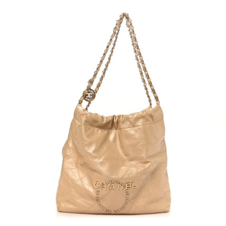 Túi Xách Chanel Metallic Calfskin Quilted Small Chanel 22 Light Gold CVB185