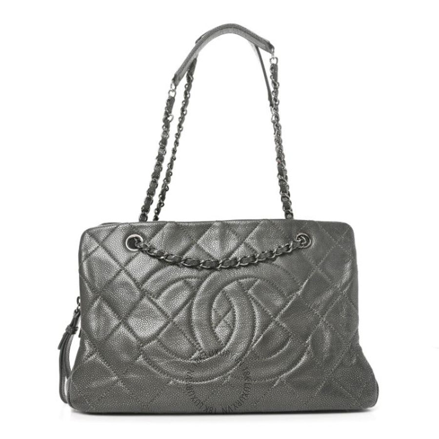 Túi Xách Chanel Metallic Caviar Quilted CC Timeless Soft Tote Dark Silver CVB1040