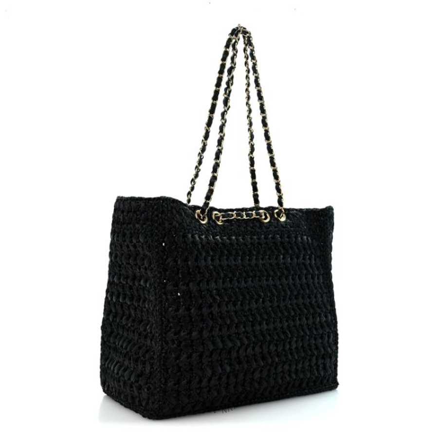 Túi Xách Chanel Raffia Coco Beach Shopping Bag Black CVB758
