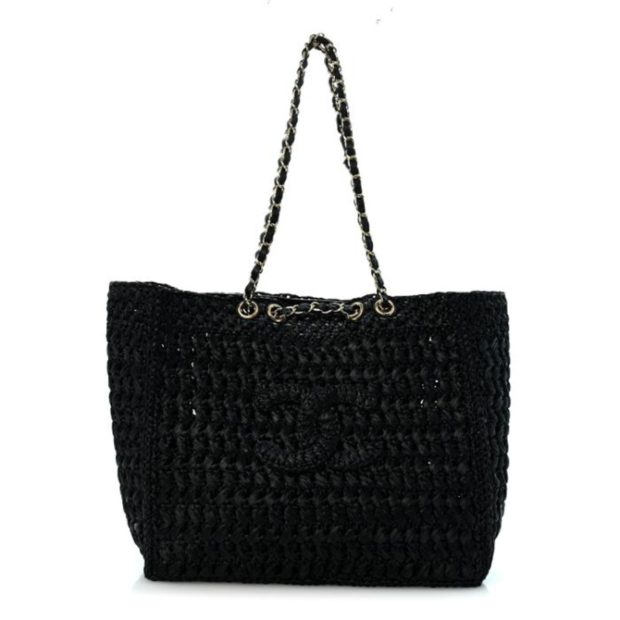 Túi Xách Chanel Raffia Coco Beach Shopping Bag Black CVB758