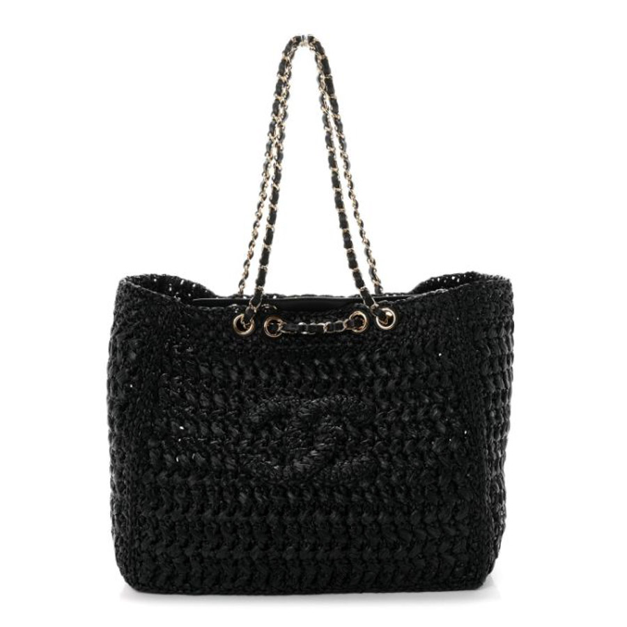 Túi Xách Chanel Raffia Effect Calfskin Coco Beach Shopping Tote Black CVB832