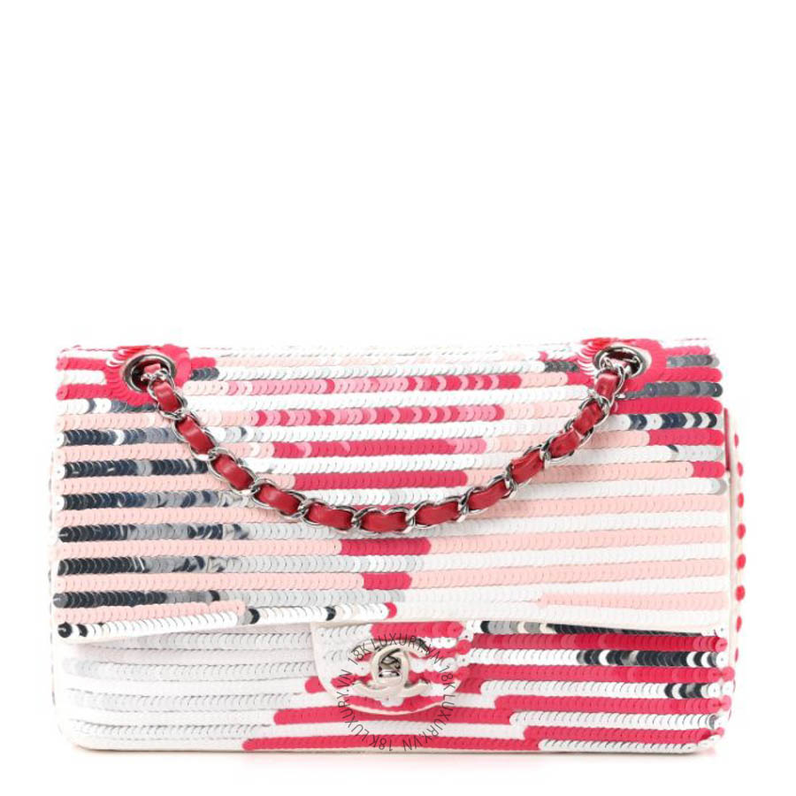 Túi xách Chanel Sequin Mesh Lambskin Medium Double Flap Mulitcolor Pink Grey White FPTC096