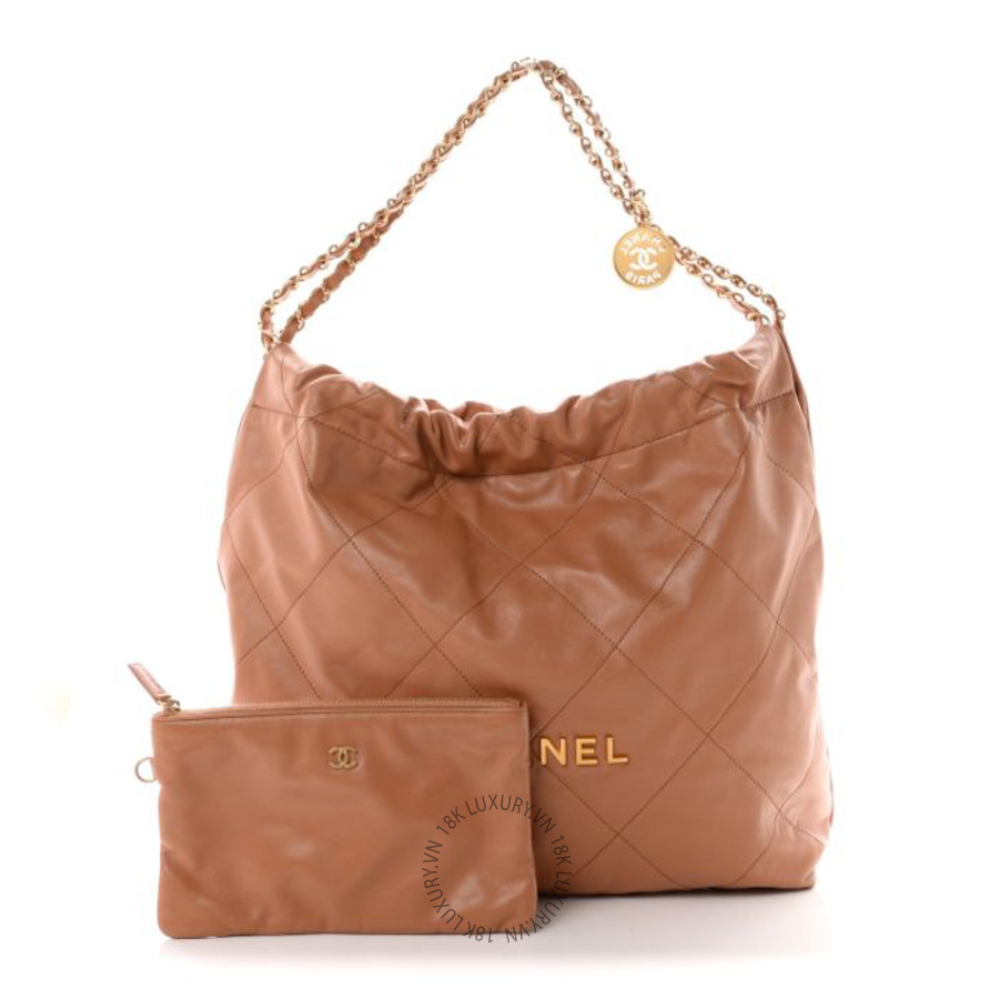 Túi Xách Chanel Shiny Calfskin Quilted Chanel 22 Camel CVB845