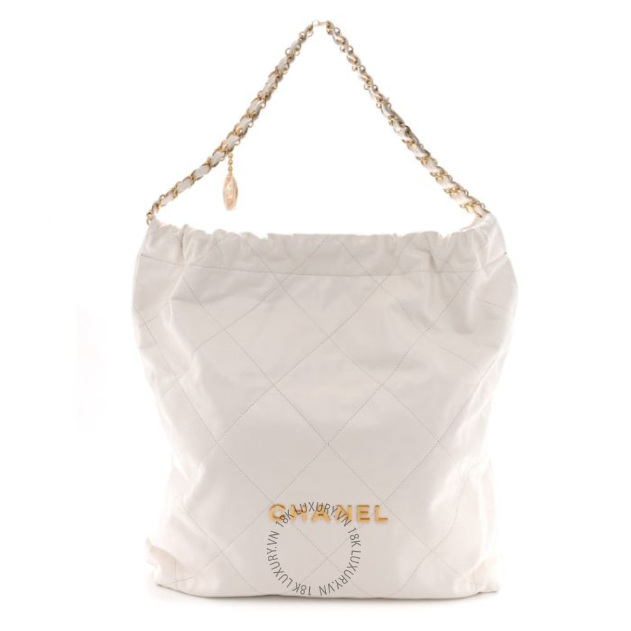 Túi Xách Chanel Shiny Calfskin Quilted Large Chanel 22 White CVB1079