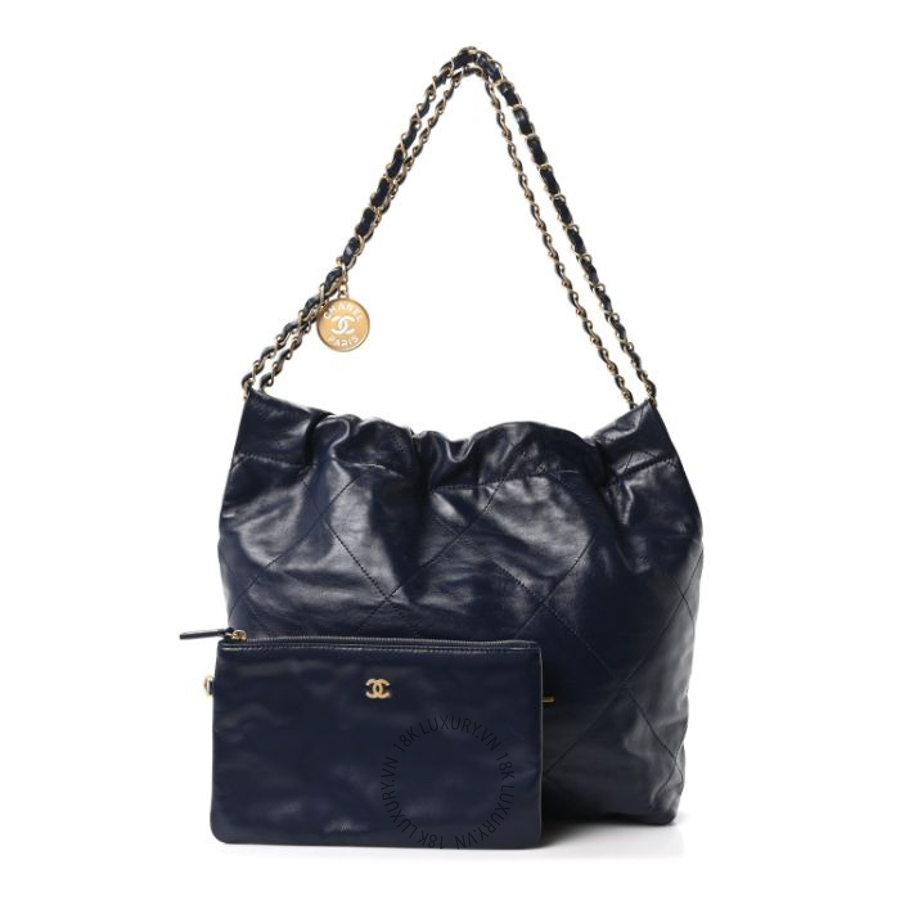 Túi Xách Chanel Shiny Calfskin Quilted Small Chanel 22 Navy CVB683