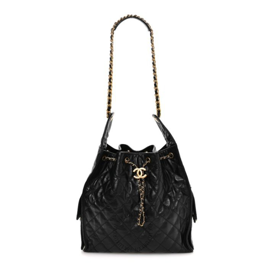 Túi Xách Chanel Shiny Crumpled Calfskin Quilted Medium Chanel 25 Handbag Black CVB626