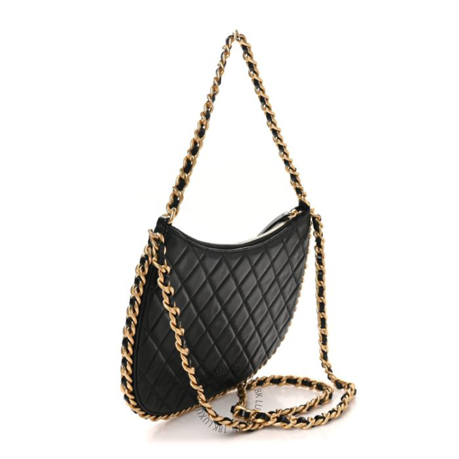 Túi Xách Chanel Shiny Crumpled Lambskin Quilted Large Trendy Chain Around Hobo Black CVB958