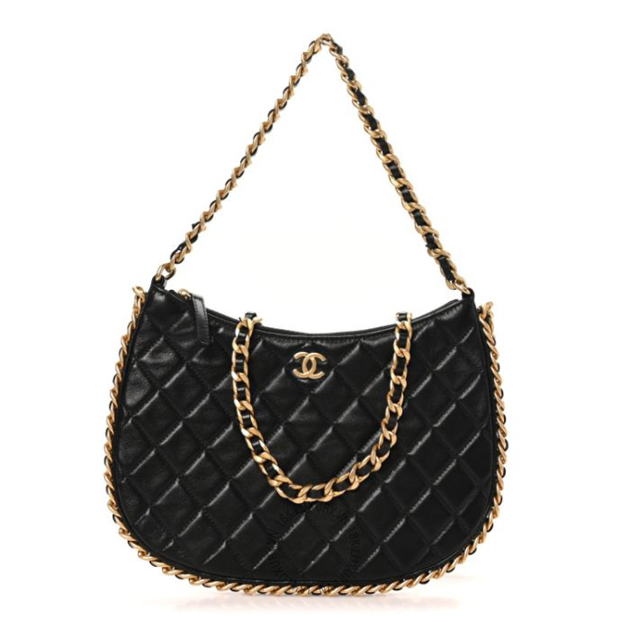 Túi Xách Chanel Shiny Crumpled Lambskin Quilted Large Trendy Chain Around Hobo Black CVB958
