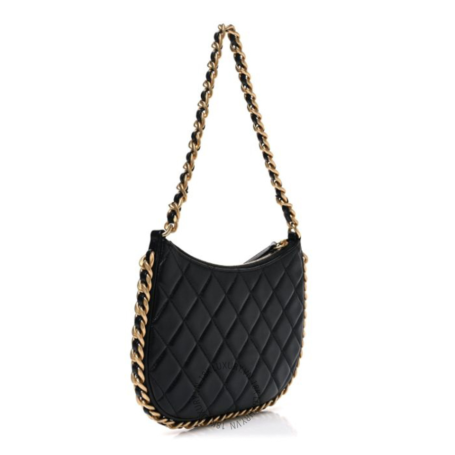 Túi Xách Chanel Shiny Crumpled Lambskin Quilted Trendy Chain Around Hobo Black CVB925