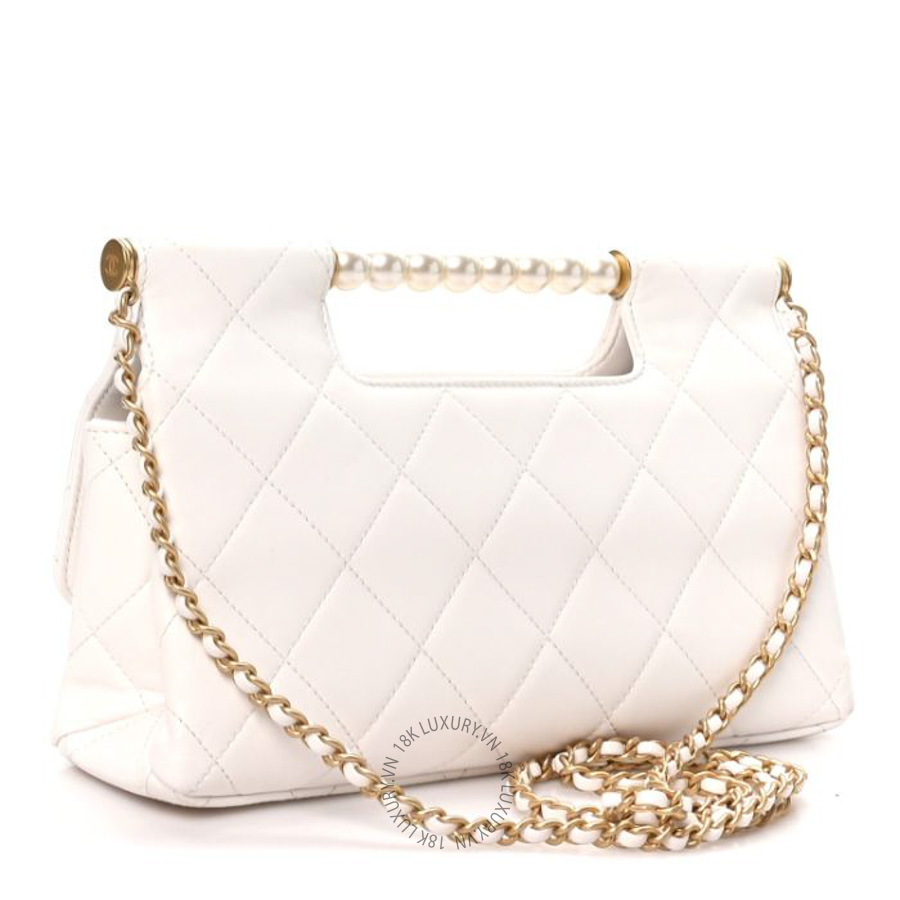 Túi xách Chanel Shiny Lambskin Pearl Top Handle Flap Shopping Bag White FPTC708