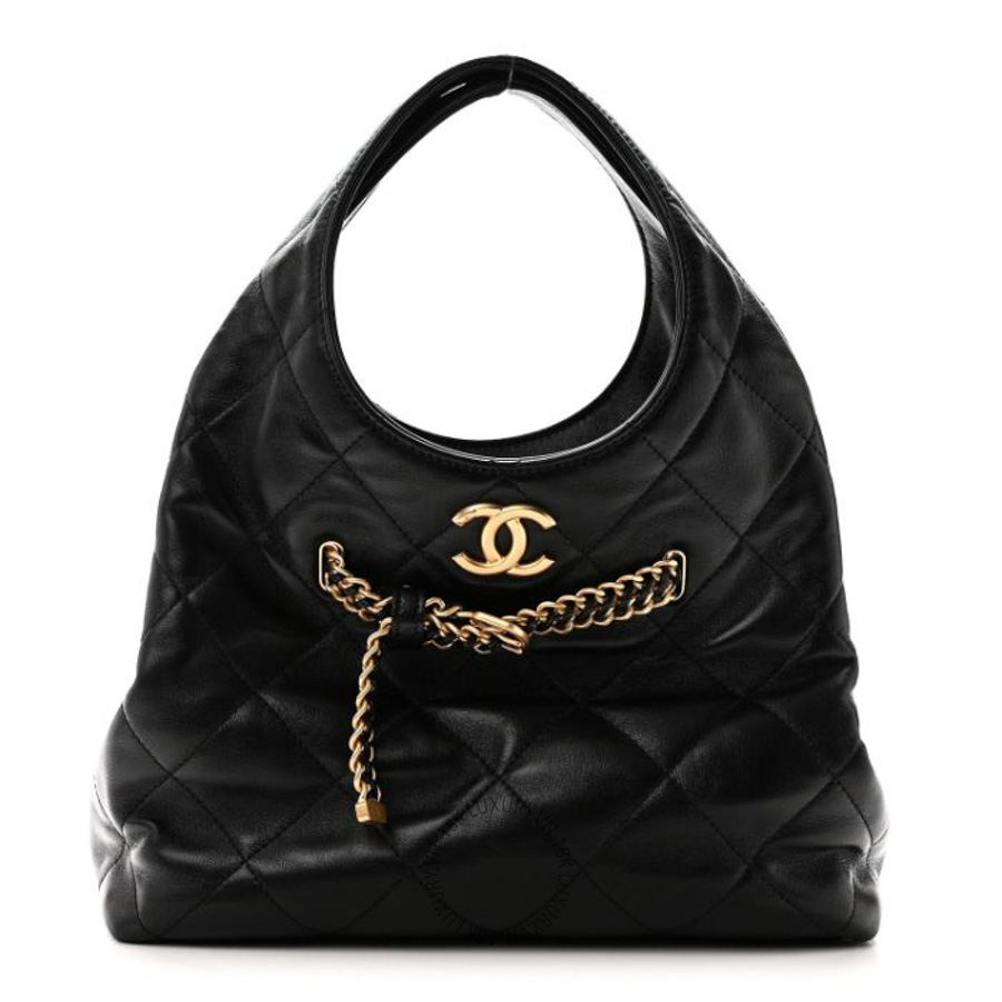 Túi Xách Chanel Shiny Lambskin Quilted CC Belt Shopping Bag Black CVB1132