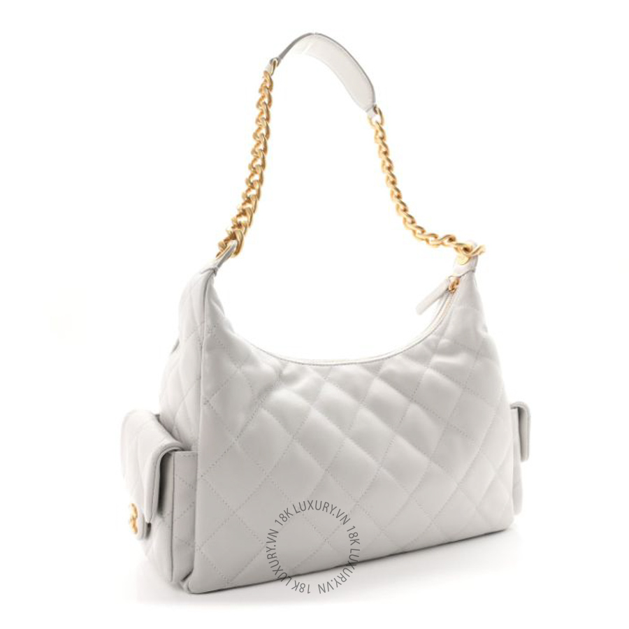 Túi xách Chanel Shiny Lambskin Quilted Large Trendy Pockets Hobo Light Grey FPTC539