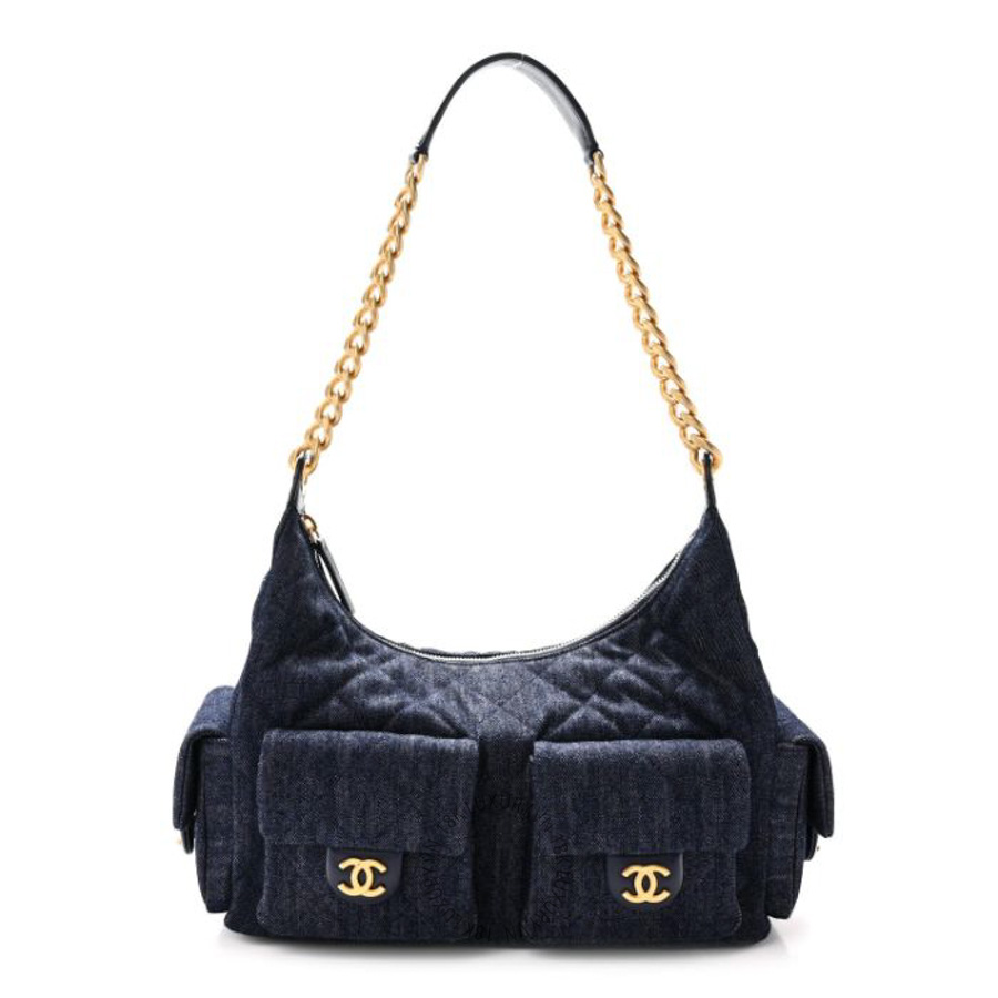 Túi xách Chanel Washed Denim Quilted Large Trendy Pockets Hobo Dark Blue FPTC772