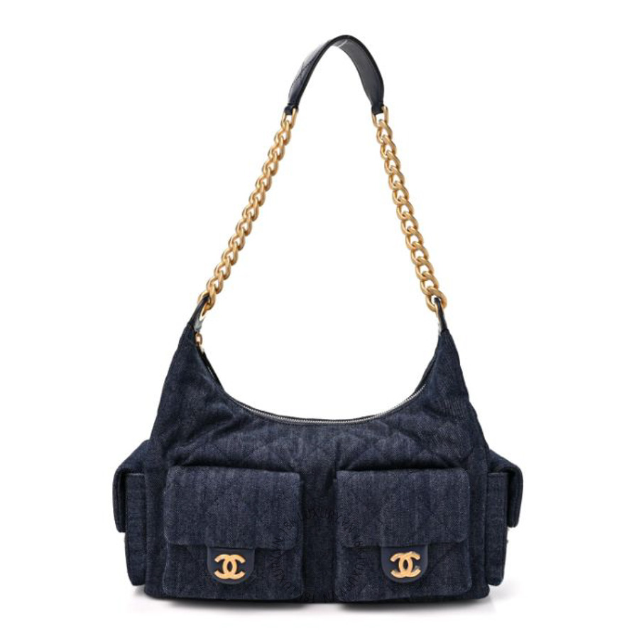 Túi xách Chanel Washed Denim Quilted Large Trendy Pockets Hobo Dark Blue FPTC835