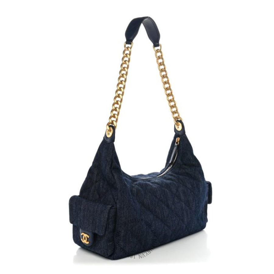 Túi Xách Chanel Washed Denim Quilted Maxi Trendy Pockets Hobo Dark Blue CVB099