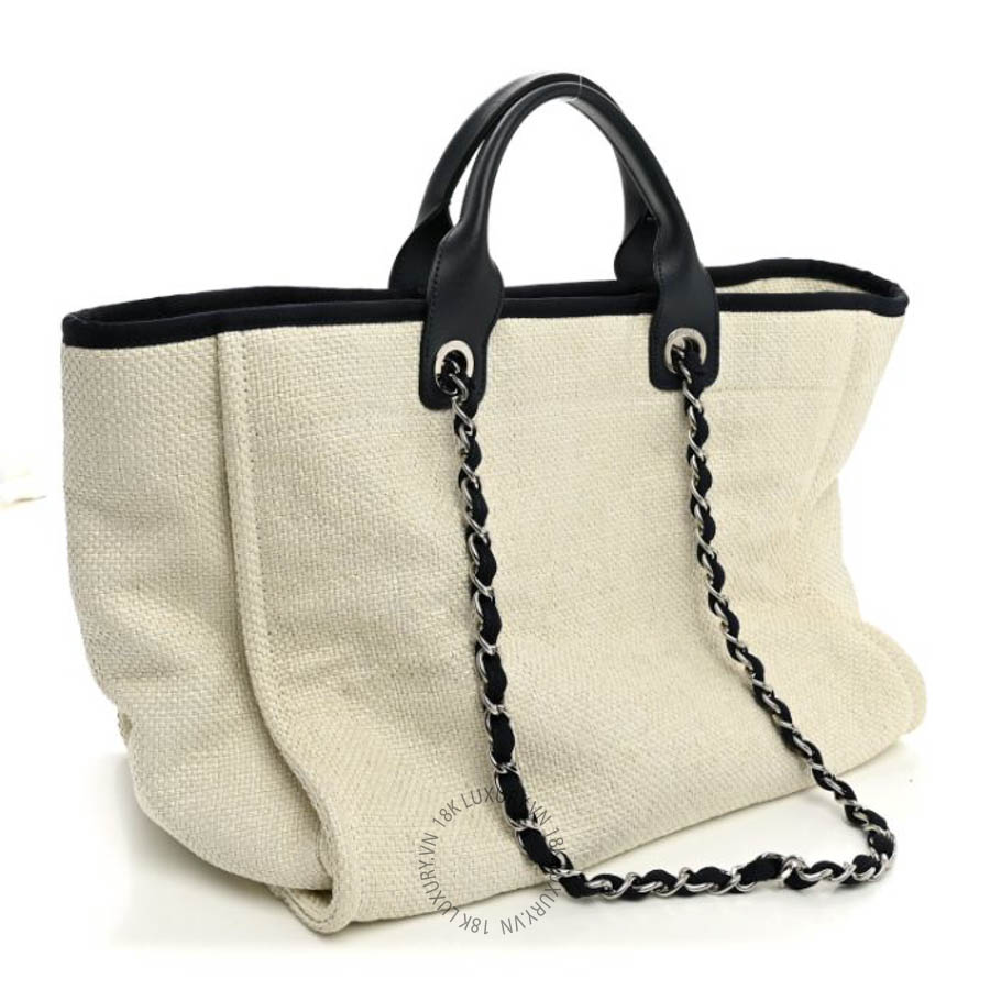 Túi xách Chanel Woven Straw Raffia Medium Deauville Tote White Navy FPTC683