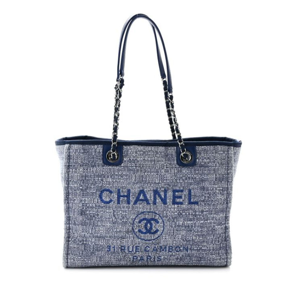 Túi Xách Chanel Woven Straw Raffia Small Deauville Tote Blue CVB998