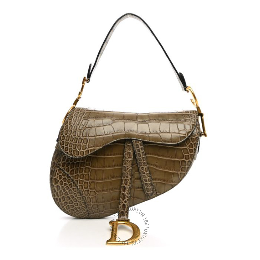 Túi xách Christian Dior Alligator Saddle Bag Green DIO216