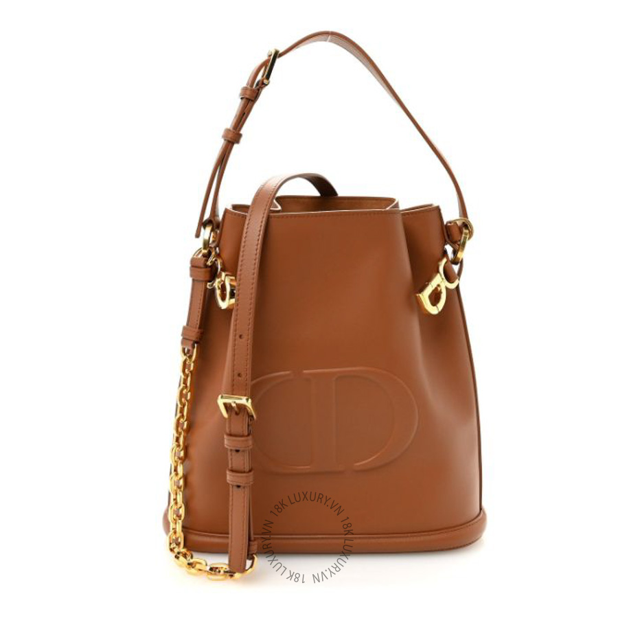 Túi xách Christian Dior Calfskin CD Embossed Medium C'est Chain Bucket Bag Golden Saddle FPTD034