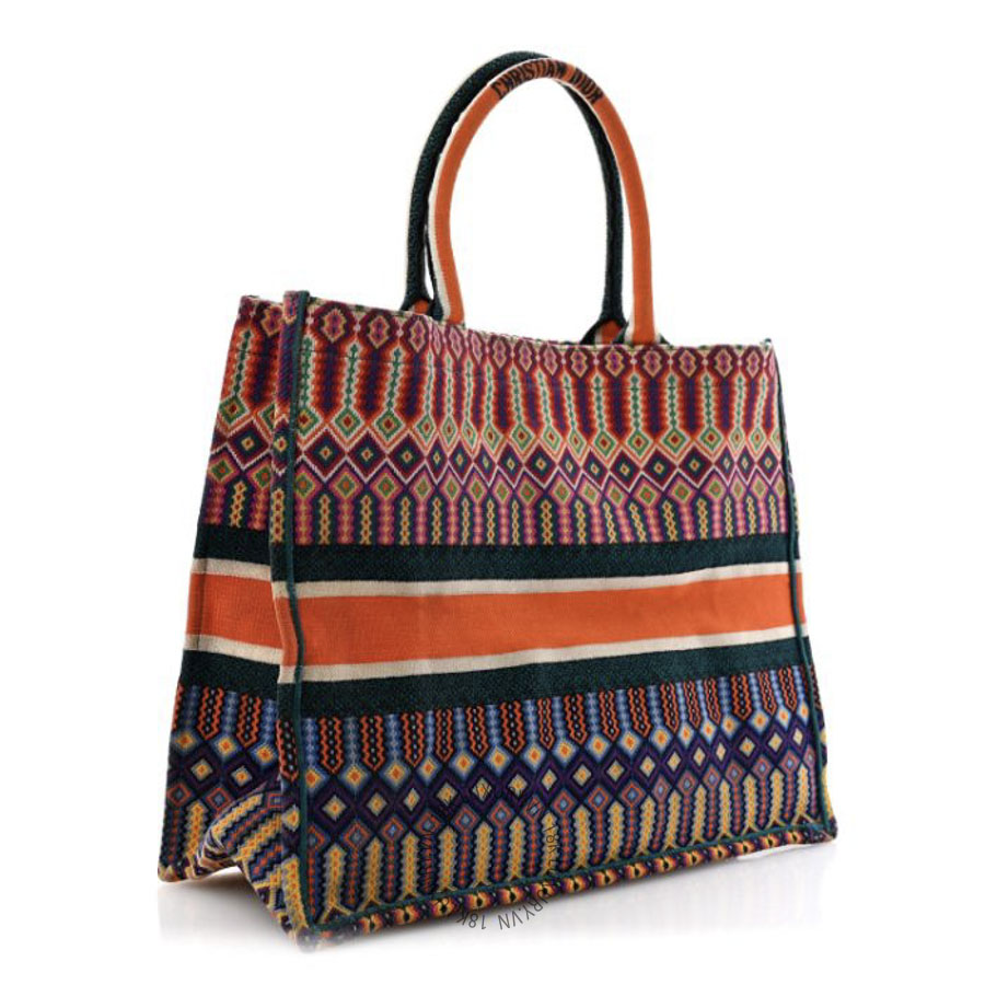 Túi Xách Christian Dior Canvas Embroidered Large Mexican Crafts Book Tote Orange Multicolor SPSS006