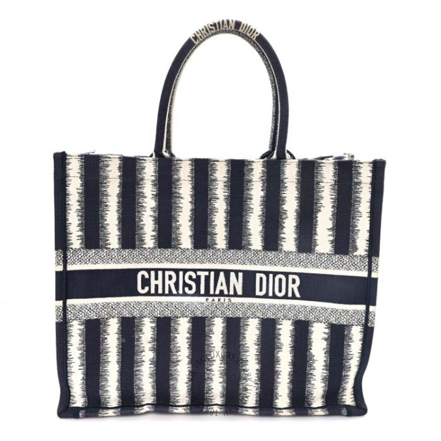 Túi xách Christian Dior Canvas Embroidered Large Striped Book Tote Navy DIO198