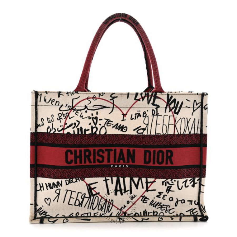 Túi Xách Christian Dior Canvas Embroidered Medium Dioramour Graffiti Book Tote Latte Multicolor SPSS284