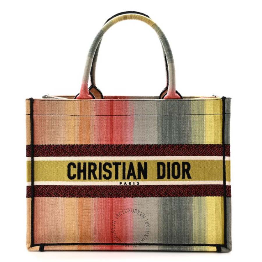 Túi xách Christian Dior Canvas Embroidered Medium Dioraura Book Tote Multicolor DIO232