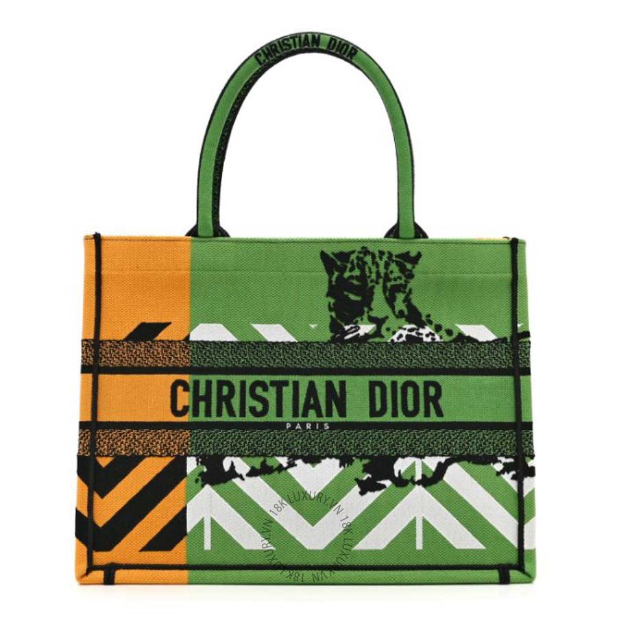 Túi xách Christian Dior Canvas Embroidered Medium Jungle Pop Book Tote Green Multicolor DIO162