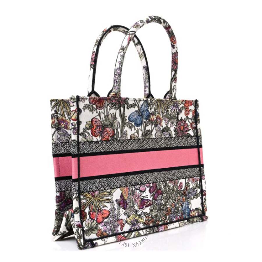 Túi xách Christian Dior Canvas Embroidered Medium Mexico Millefiori Book Tote White Multicolor DIO020