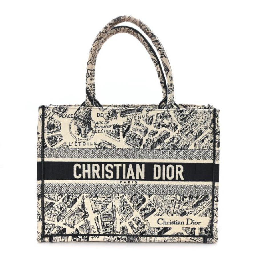Túi Xách Christian Dior Canvas Embroidered Medium Plan De Paris Book Tote White Blue SPSS119