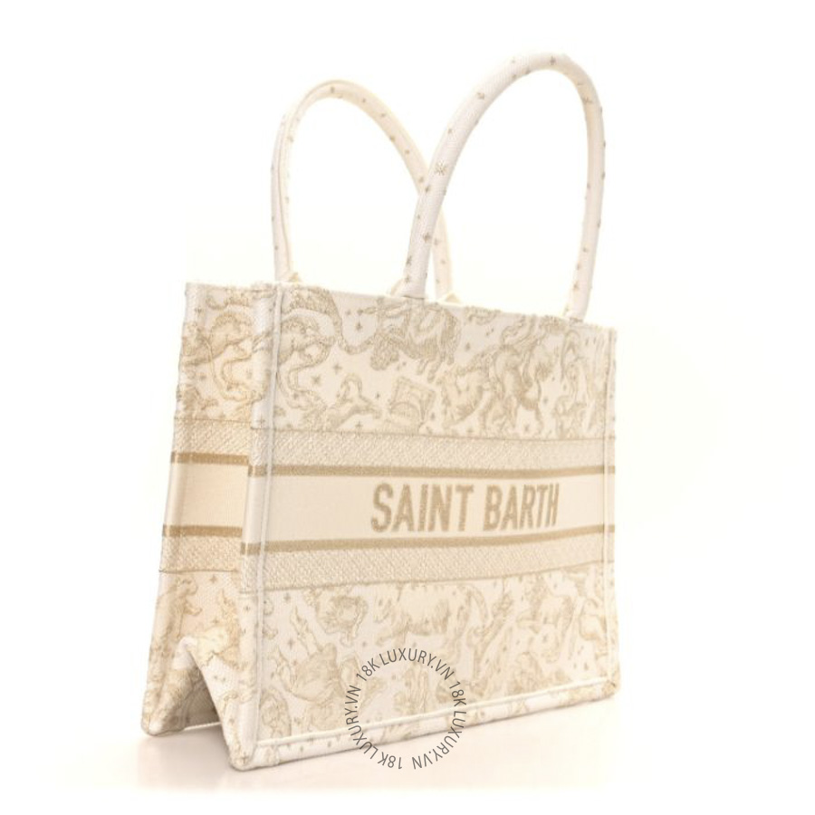 Túi Xách Christian Dior Canvas Embroidered Medium Saint Barth Zodiac Book Tote Gold SPSS160