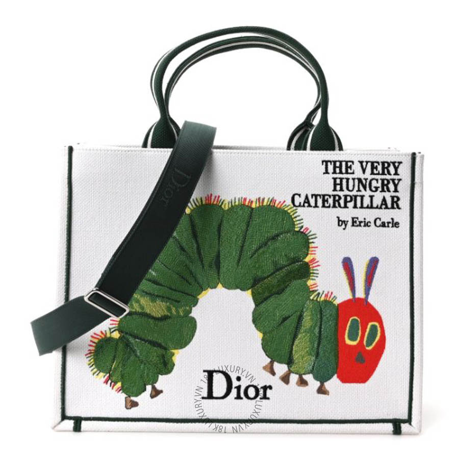 Túi xách Christian Dior Canvas Embroidered Medium The Very Hungry Caterpillar Book Tote With Strap White Multicolor FPTD255
