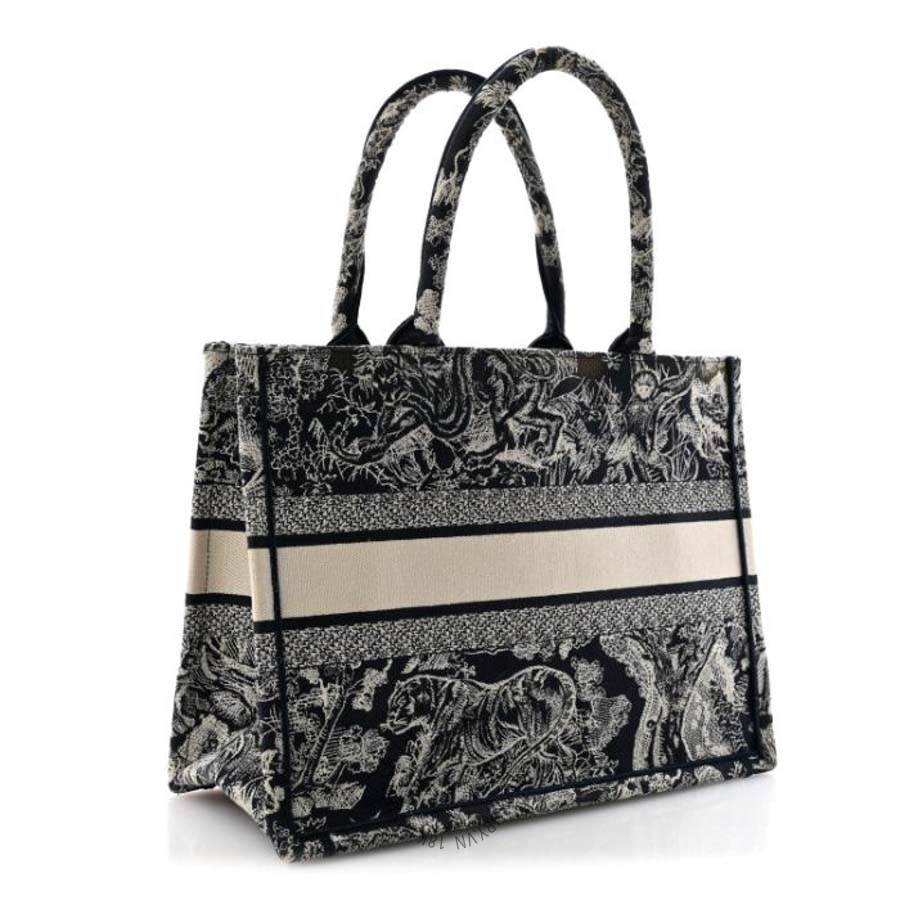 Túi xách Christian Dior Canvas Embroidered Medium Toile De Jouy Reverse Book Tote Blue DIO278