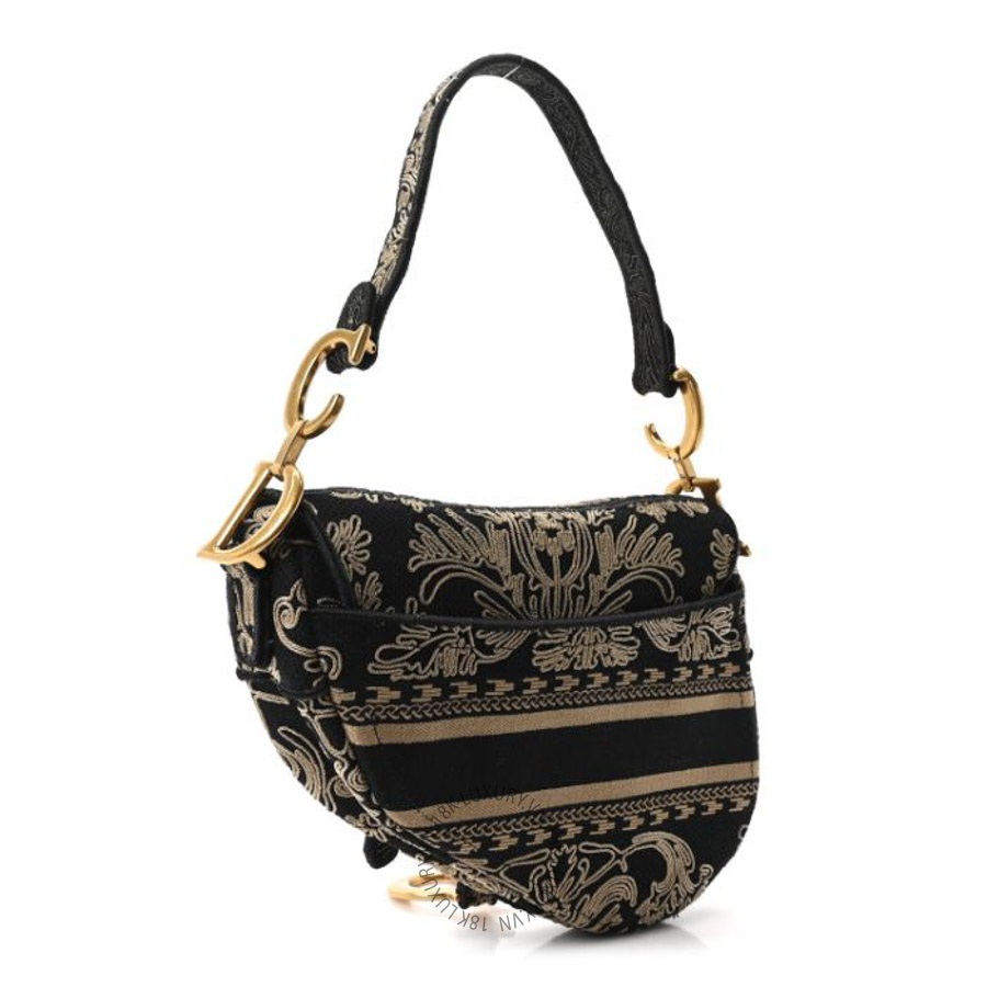 Túi xách Christian Dior Canvas Embroidered Ornamental Cornely Saddle Bag Black Beige FPTD089