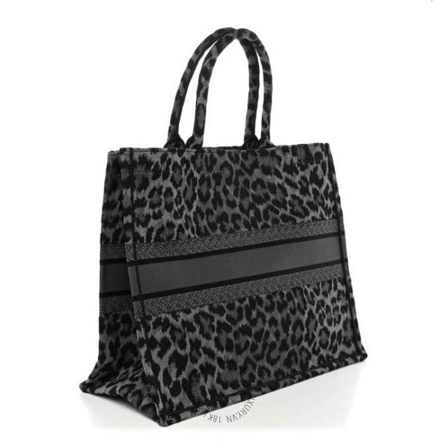 Túi xách Christian Dior Canvas Mizza Embroidered Large Leopard Book Tote Grey DIO178