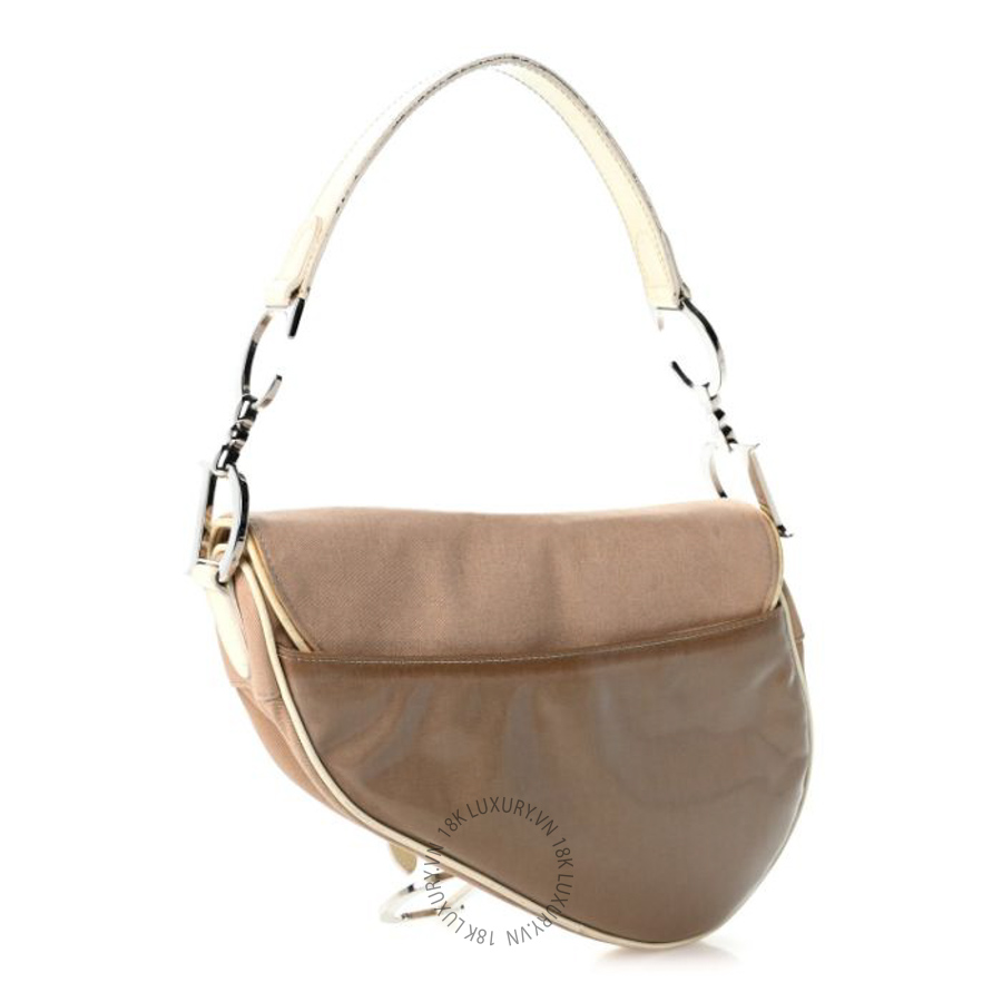 Túi xách Christian Dior Canvas Patent Calfskin Saddle Bag Beige FPTD136