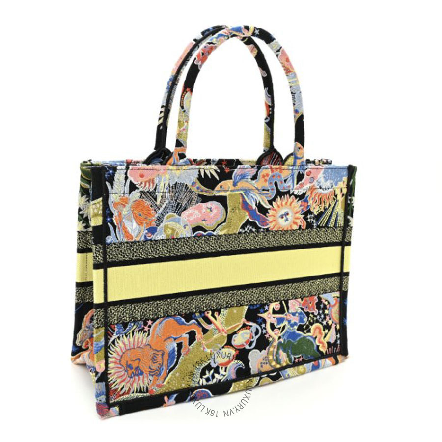 Túi Xách Christian Dior Canvas Zodiac Fantastico Embroidered Medium Book Tote Black Multicolor SPSS025