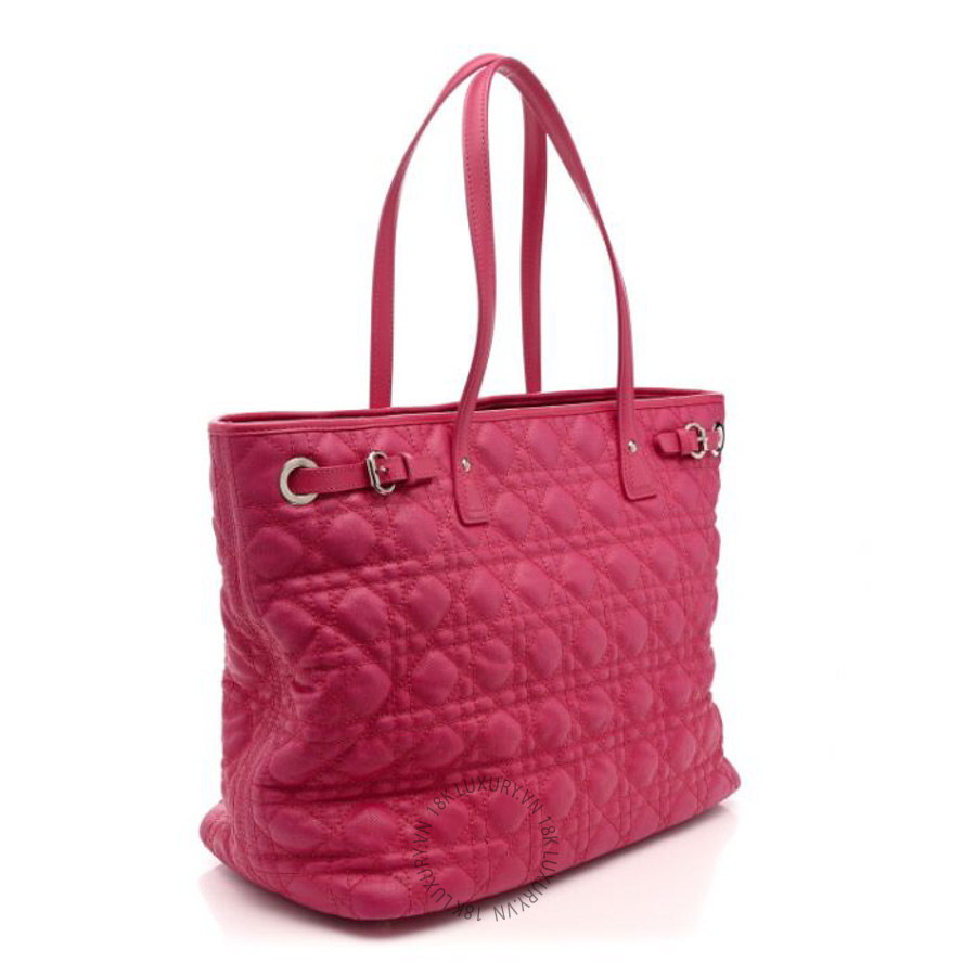 Túi xách Christian Dior Coated Canvas Cannage Medium Panarea Tote Pink DIO174
