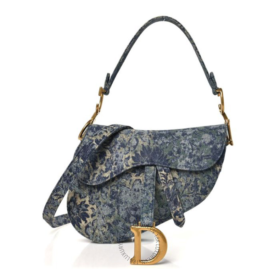 Túi xách Christian Dior Denim Brocart Embroidered Saddle Bag Blue FPTD208