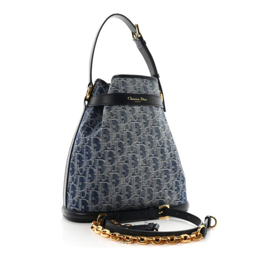 Túi xách Christian Dior Denim Oblique Jacquard Medium C'est Chain Bucket Bag Denim Blue FPTD278
