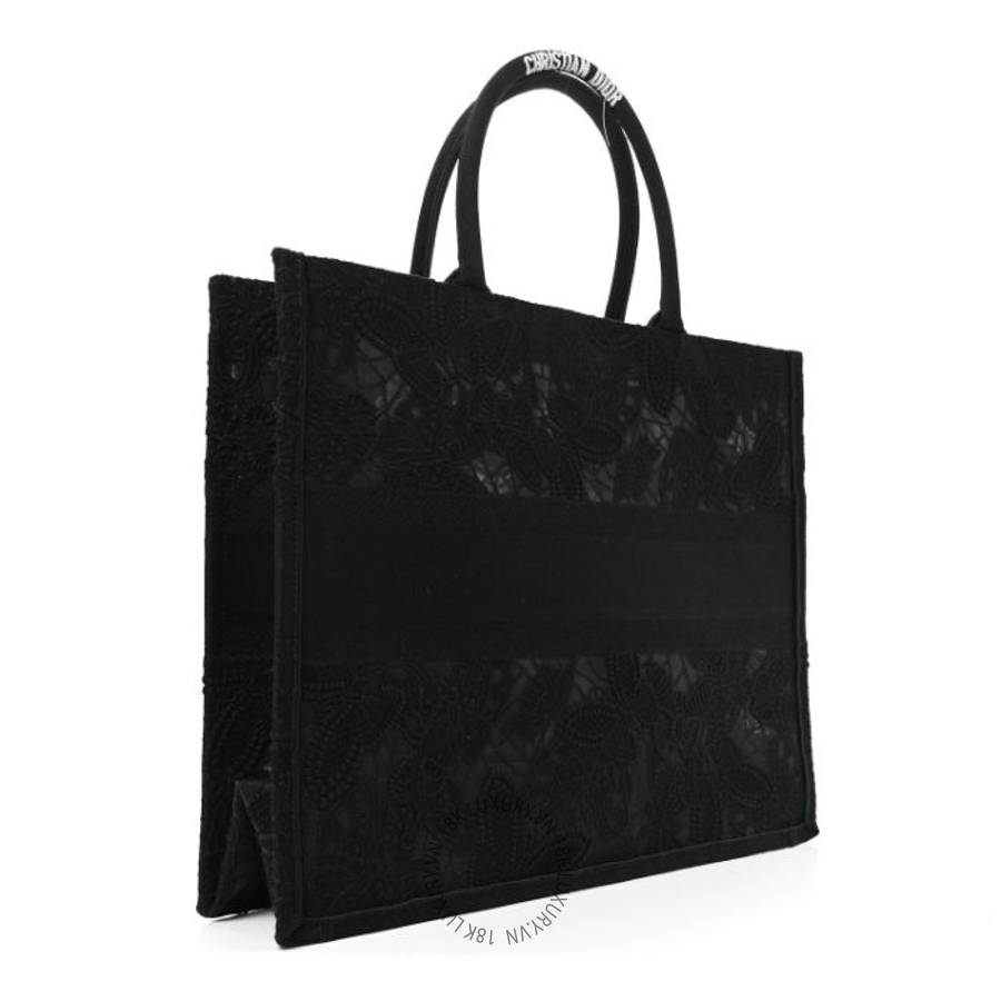 Túi Xách Christian Dior Embroidered 3D Macrame D-Lace Butterfly Large Book Tote Black Multicolor SPSS004