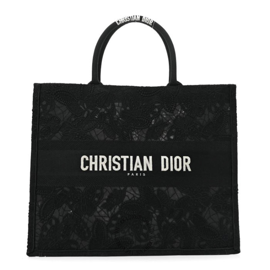 Túi Xách Christian Dior Embroidered 3D Macrame D-Lace Butterfly Large Book Tote Black Multicolor SPSS004