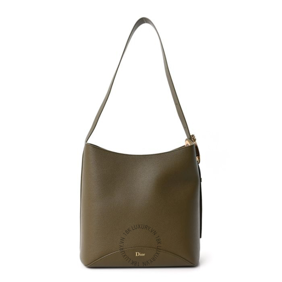 Túi xách Christian Dior Grained Calfskin Medium Medaillon Bucket Bag Khaki DIO047