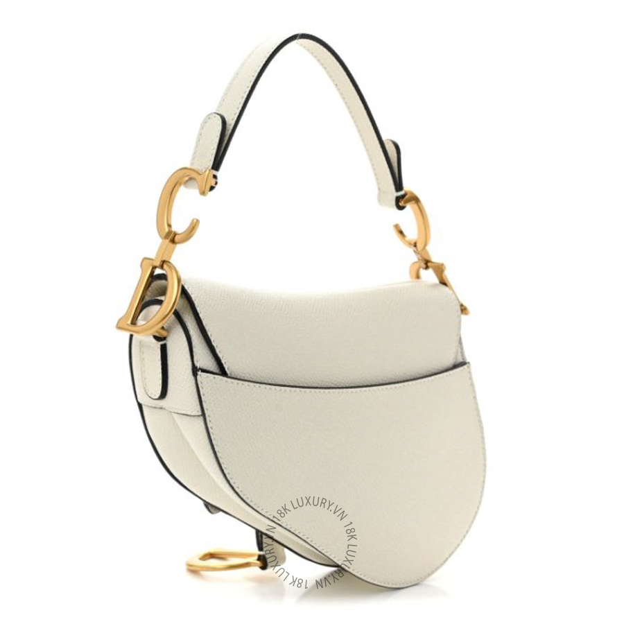 Túi xách Christian Dior Grained Calfskin Mini Saddle Bag White DIO272